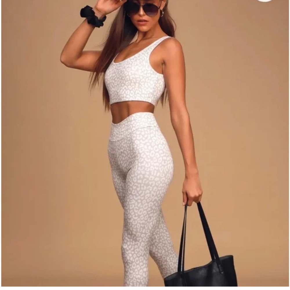 Wild Ideas Taupe Leopard Print Sports Bra and Leggings Set